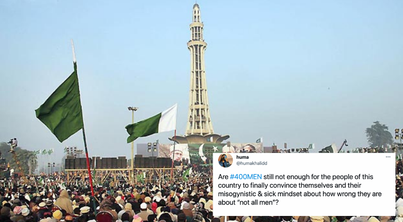 Over 400 men assaulted woman for hours at Minar-e-Pakistan