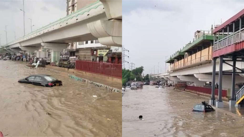 Roads in the North Karachi area flooded after the rain