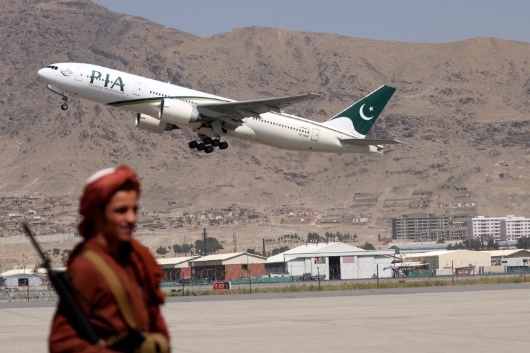 A PIA airplane taking off from Kabul airport
