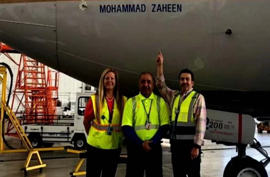 Muhammad Zaheen name on United Airline Plane