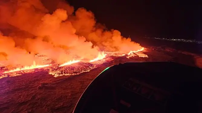Icelandic Volcano on Reykjanes Peninsula Spewing Lava and Ash