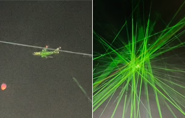 People Shine Laser Pointers at Passenger Plane During Festival